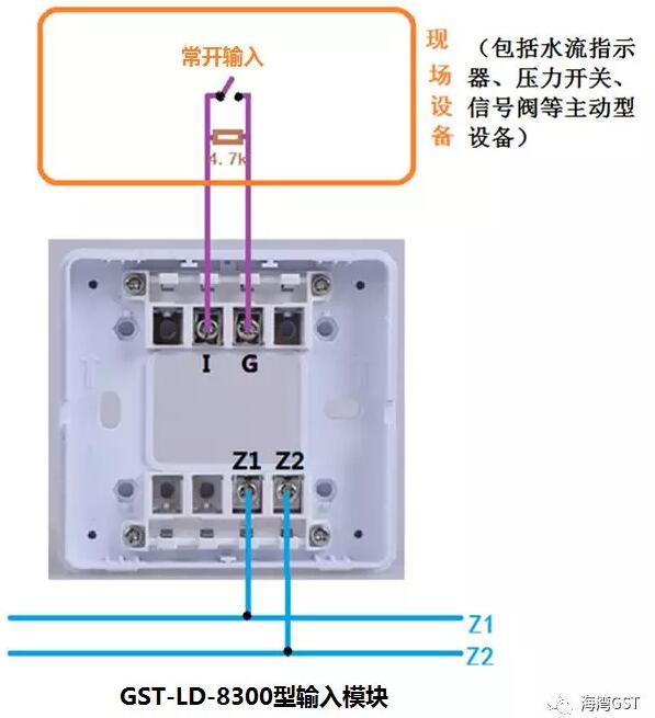 8300模塊與具有無源常開觸點的現場設備接線方法：